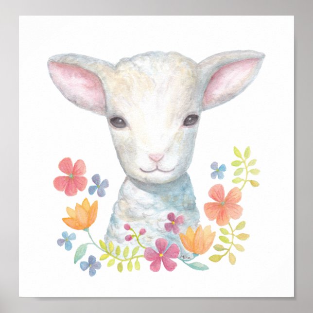 Lamb Poster Cute Baby Sheep Nursery Wall Art print (Front)