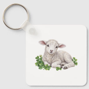 Lamb Resting in Clover Key Ring