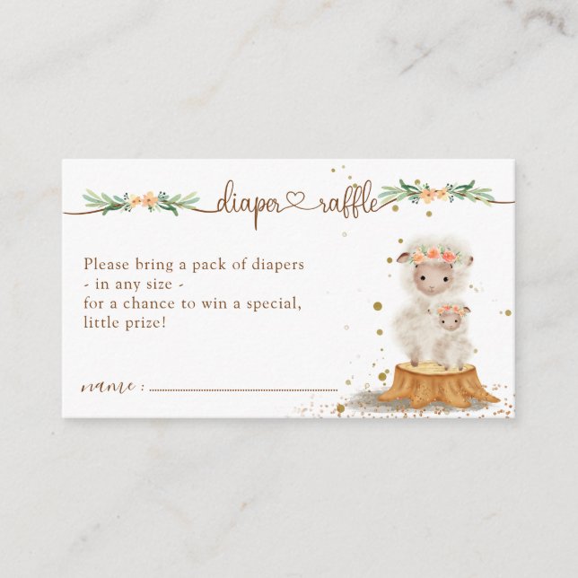 Lamb Sheep Baby Shower New Mummy Diaper Raffle Enclosure Card (Front)