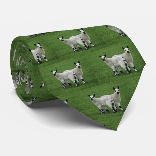 Lamb Sheep Livestock on Green Grass Print Tie (Rolled)