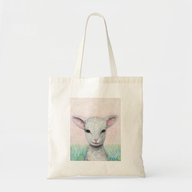 Lamb Sheep Tote Bag Cute Baby Lamb Grocery Bag (Front)