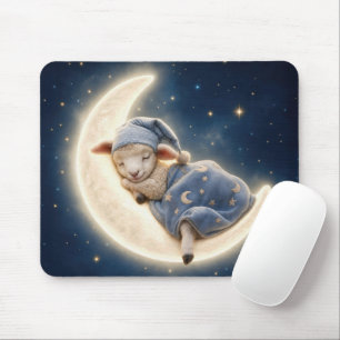 Lamb Sleeping on a Crescent Moon Mouse Mat