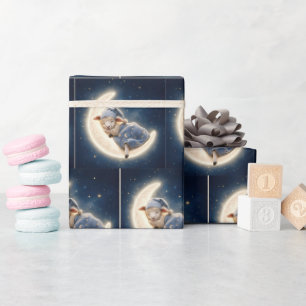 Lamb Sleeping on a Crescent Moon Wrapping Paper