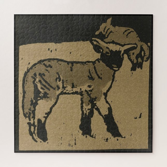Lamb - Square Animals Illustration Jigsaw Puzzle (Horizontal)