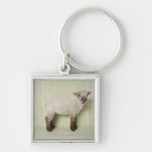 Lamb Standing Indoors, and Floral Wallpaper Key Ring