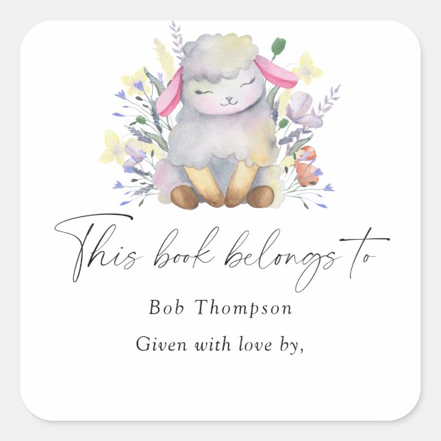 Lamb - this book belongs to square sticker (Front)