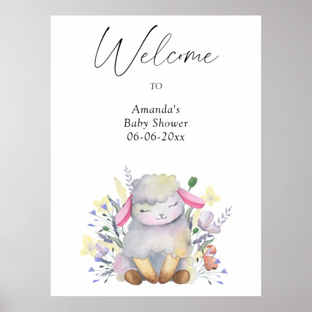 Lamb - welcome baby shower party poster (Front)