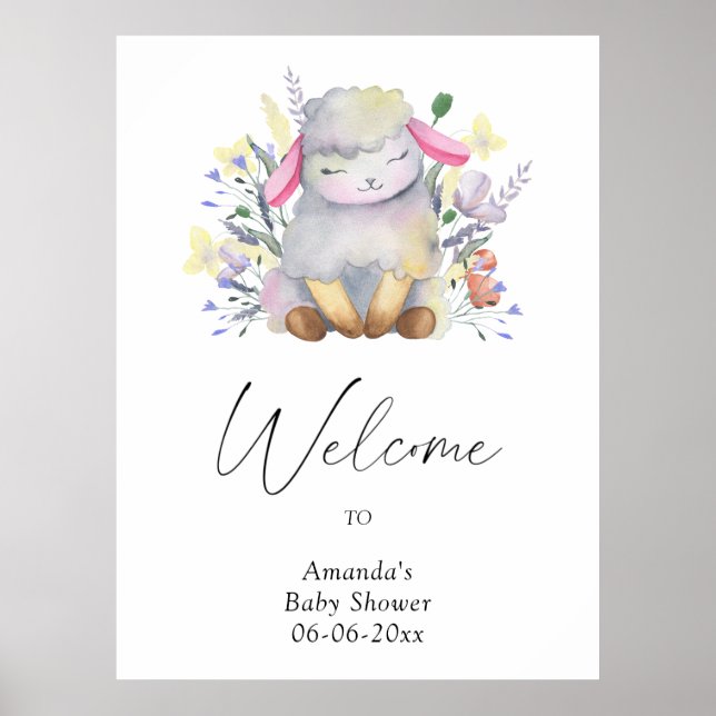 Lamb - welcome baby shower party poster (Front)