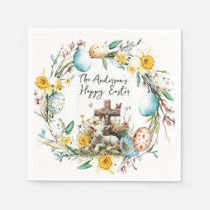Lamb with a Crosss I eggs and floral Easter Napkin