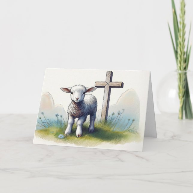 Lamb with Blue Flowers Easter Card (Front)