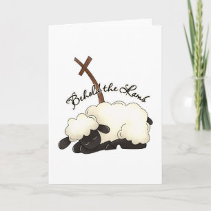 Lamb with crucifix Behold the Lamb Holiday Card