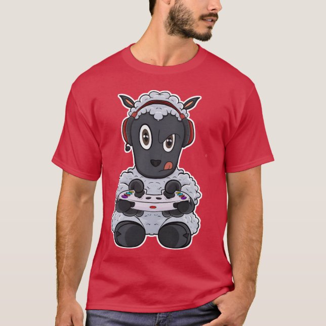 Lamb With Gaming Controller I Funny Gaming I Gamer T-Shirt (Front)