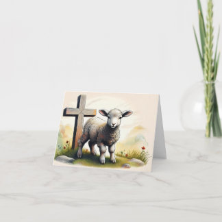 Lamb & Wooden Cross Easter Card