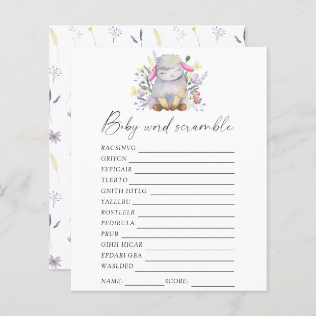Lamb - Word scramble baby shower game (Front/Back)