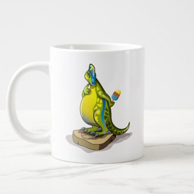 Lambeosaurus Standing On A Weight Scale. Large Coffee Mug (Left)