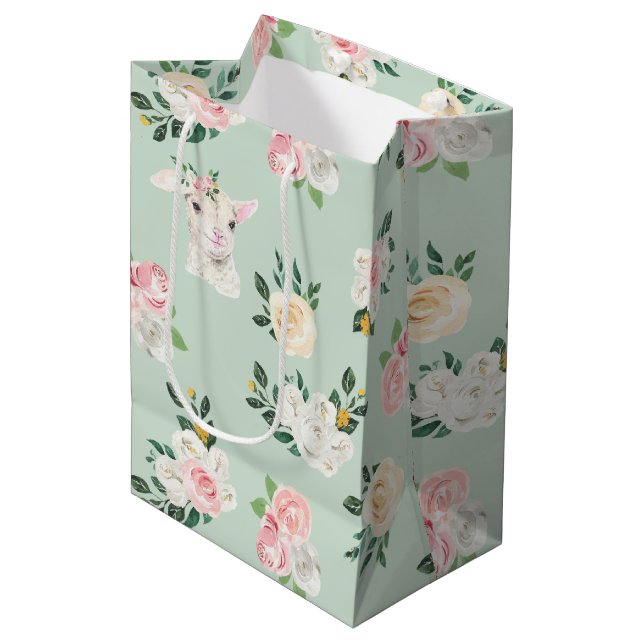 Lambs and Rose Clear Image Seamless Medium Gift Bag (Front Angled)