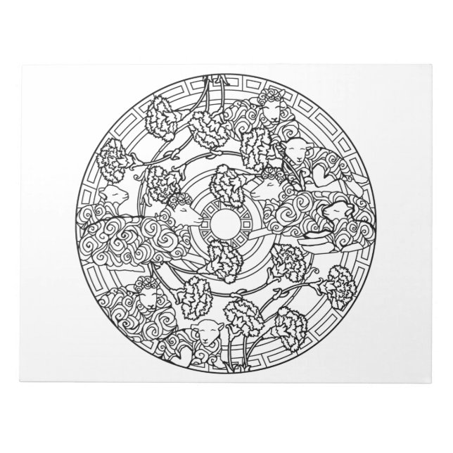 Lambs Sheep Mandala Colouring Book Pad (Front)