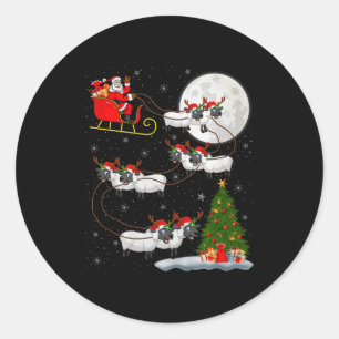 Lambs Sheep Santa Sleigh Flying Funny Magical Chri Classic Round Sticker