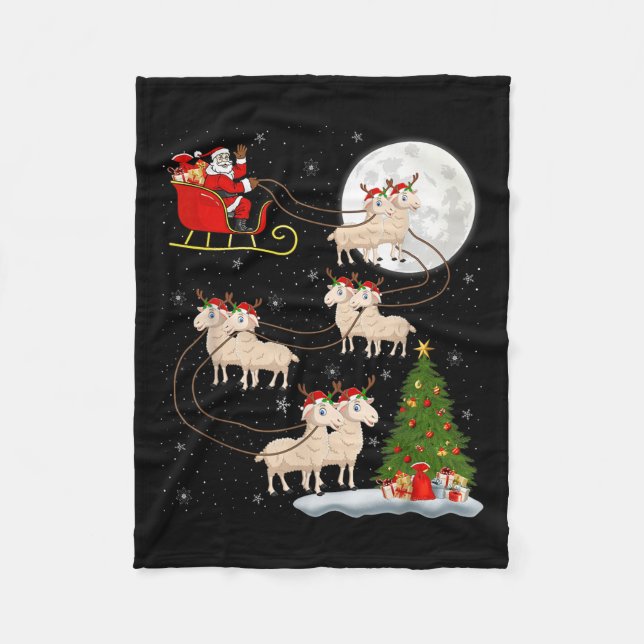 Lambs Sheep Santa Sleigh Flying Funny Magical Chri Fleece Blanket (Front)