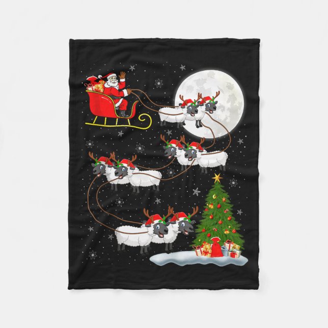 Lambs Sheep Santa Sleigh Flying Funny Magical Chri Fleece Blanket (Front)
