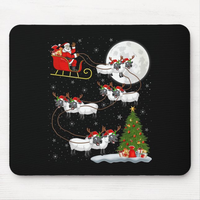 Lambs Sheep Santa Sleigh Flying Funny Magical Chri Mouse Mat (Front)
