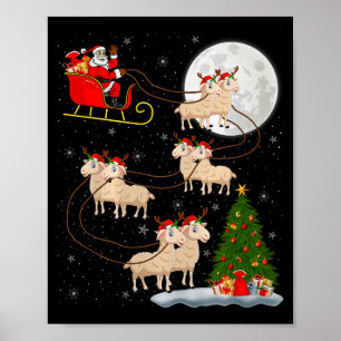 Lambs Sheep Santa Sleigh Flying Funny Magical Chri Poster