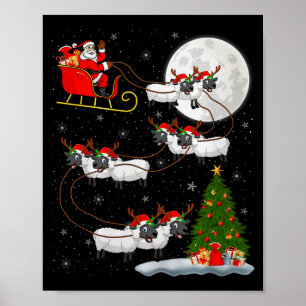 Lambs Sheep Santa Sleigh Flying Funny Magical Chri Poster