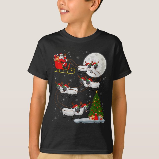 Lambs Sheep Santa Sleigh Flying Funny Magical Chri T-Shirt (Front)