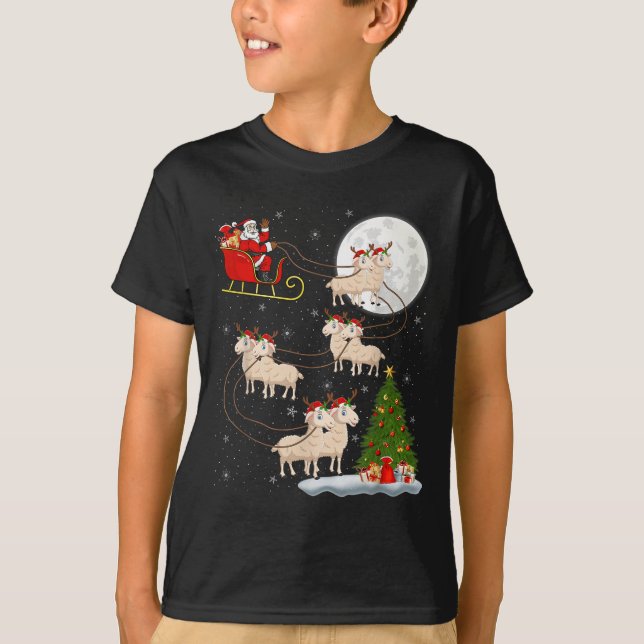 Lambs Sheep Santa Sleigh Flying Funny Magical Chri T-Shirt (Front)