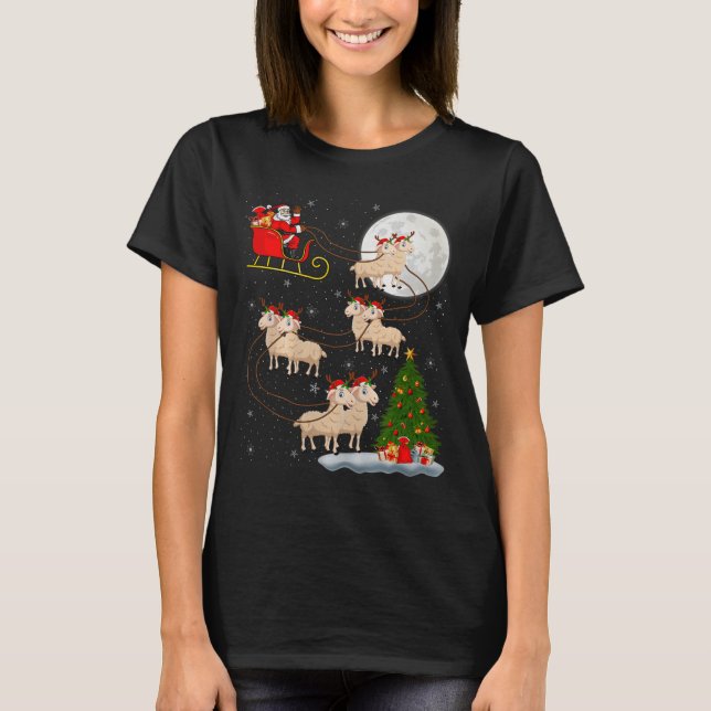 Lambs Sheep Santa Sleigh Flying Funny Magical Chri T-Shirt (Front)