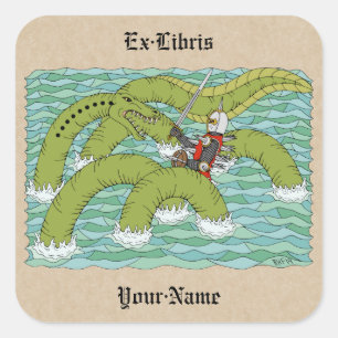 Lambton Worm and Knight Bookplate Square Sticker