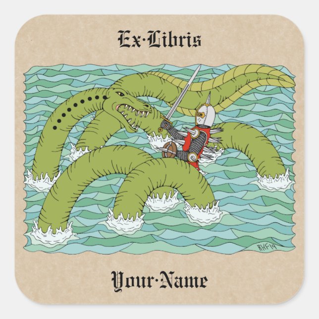 Lambton Worm and Knight Bookplate Square Sticker (Front)