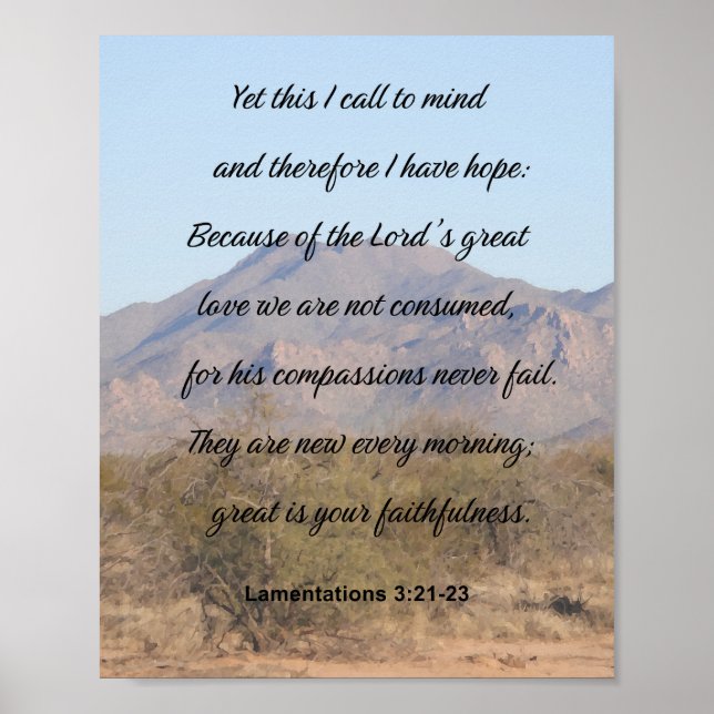 Lamentations 3:21-23, Inspirational Scripture Poster (Front)