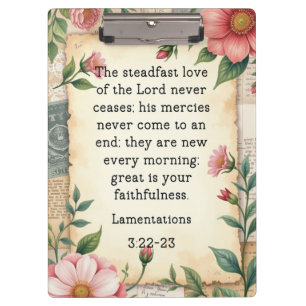 Lamentations 3:22–23 Vintage Floral Design  Clipboard