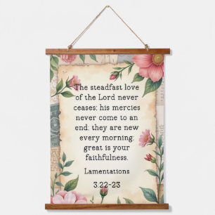 Lamentations 3:22–23 Vintage Floral Design  Hanging Tapestry