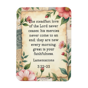 Lamentations 3:22–23 Vintage Floral Design  Magnet