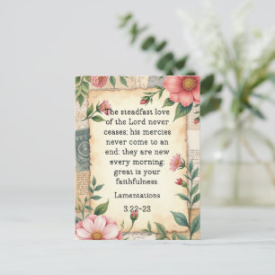 Lamentations 3:22–23 Vintage Floral Design  Postcard