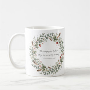 Lamentations 3 22 KJV Rooster Feather Wreath Faith Coffee Mug