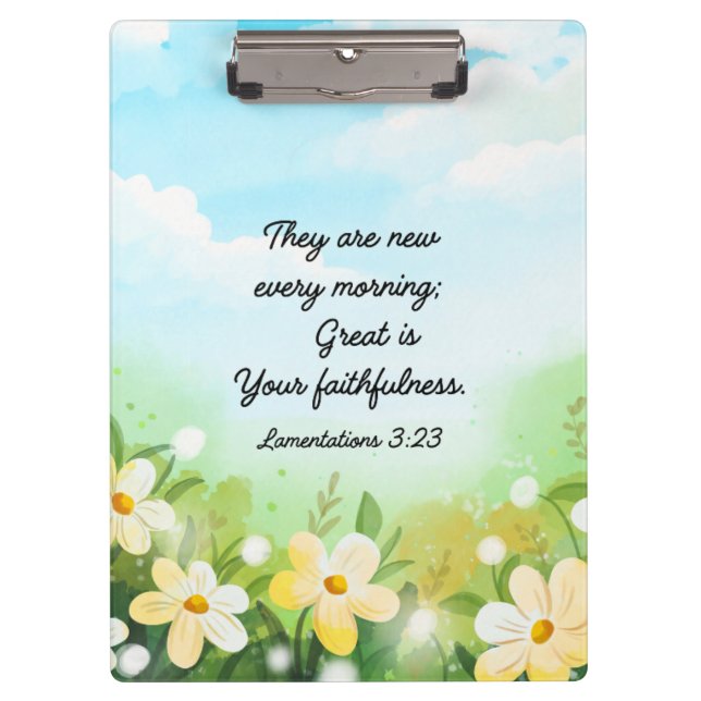 Lamentations 3:23 Yellow Spring Christian Clipboard (Front)