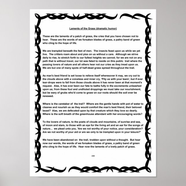 Laments of the Grass (dramatic humor) Poster (Front)