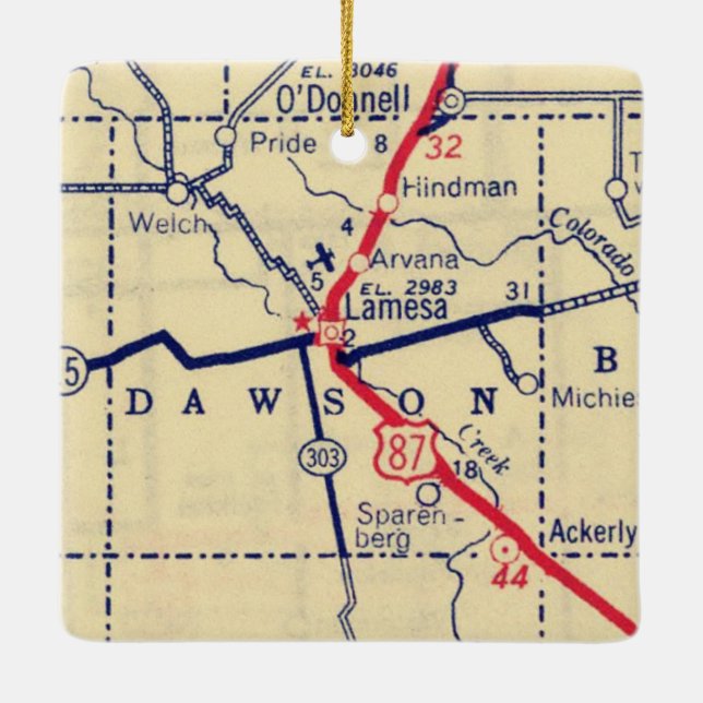 Lamesa TX Vintage Map Ceramic Ornament (Back)