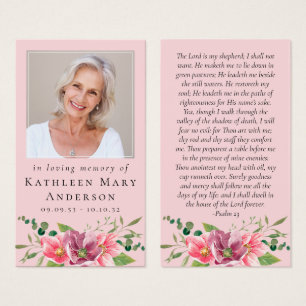Laminated Memorial Card   Pink Flowers