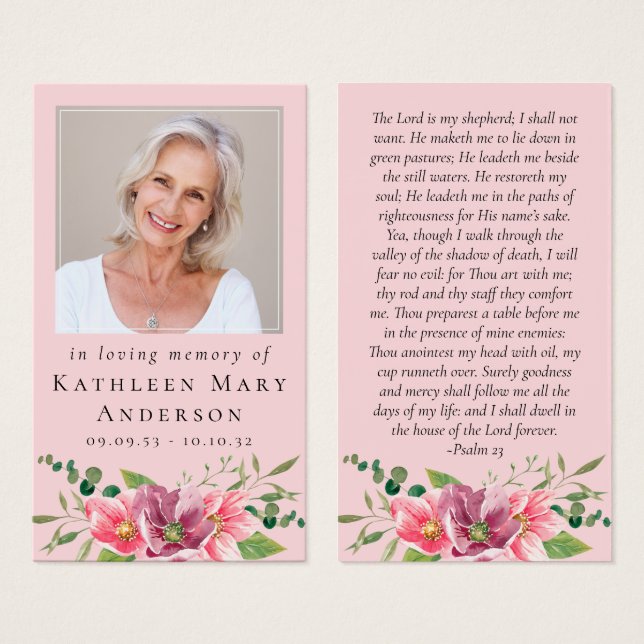 Laminated Memorial Card | Pink Flowers (Front & Back)