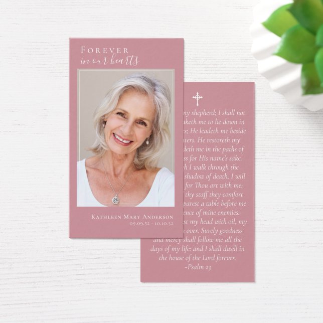Laminated Pink Photo Memorial Prayer Card (Desk)