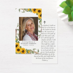 Laminated Sunflower Photo Memorial Prayer Card