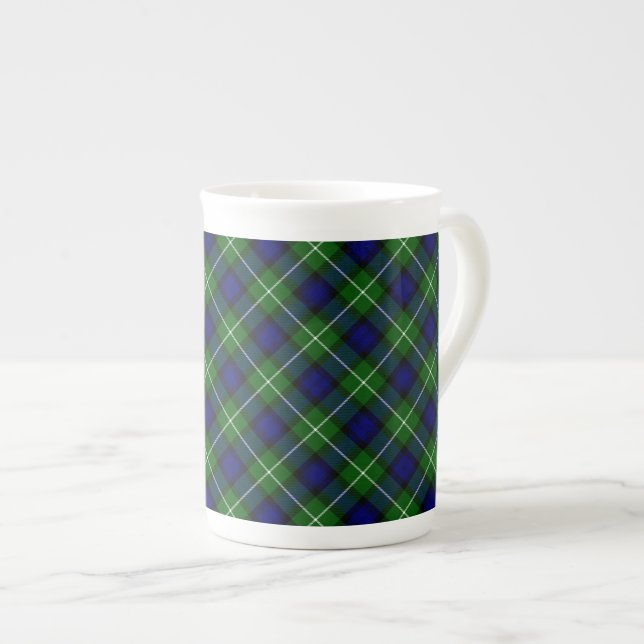 Lamont tartan blue green plaid bone china mug (Front Right)