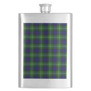 Lamont tartan blue green plaid hip flask