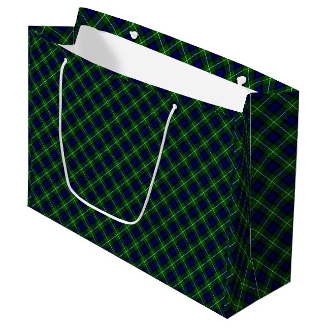 Lamont tartan blue green plaid large gift bag (Front Angled)