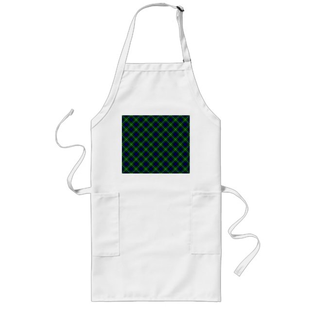Lamont tartan blue green plaid long apron (Front)