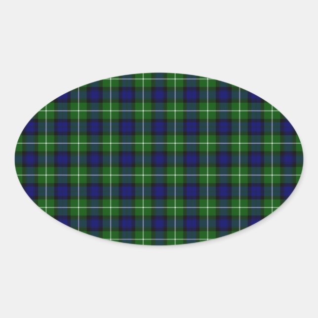 Lamont tartan blue green plaid oval sticker (Front)